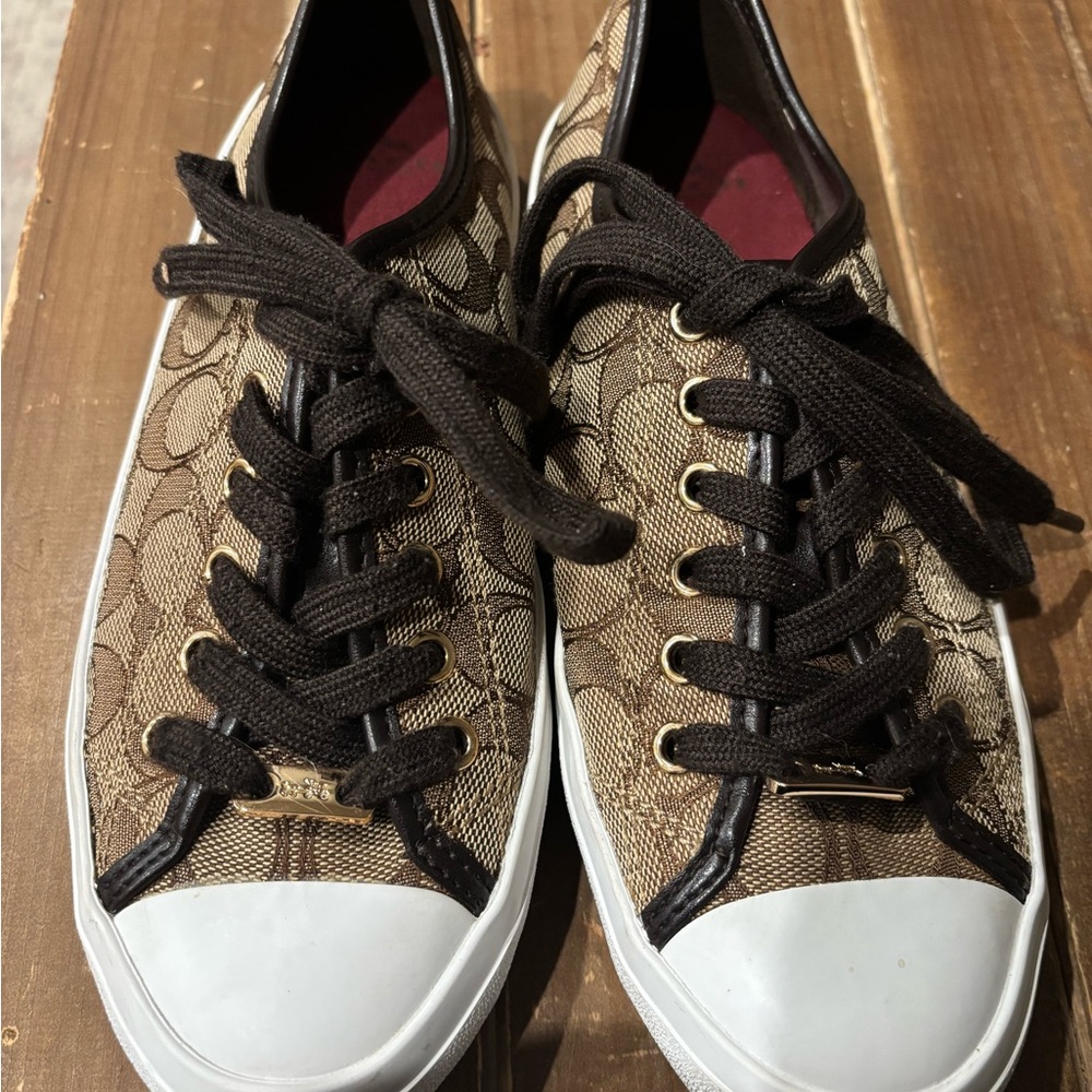 Coach Black and Brown Sneakers with Signature Logo - Picture 1 of 6